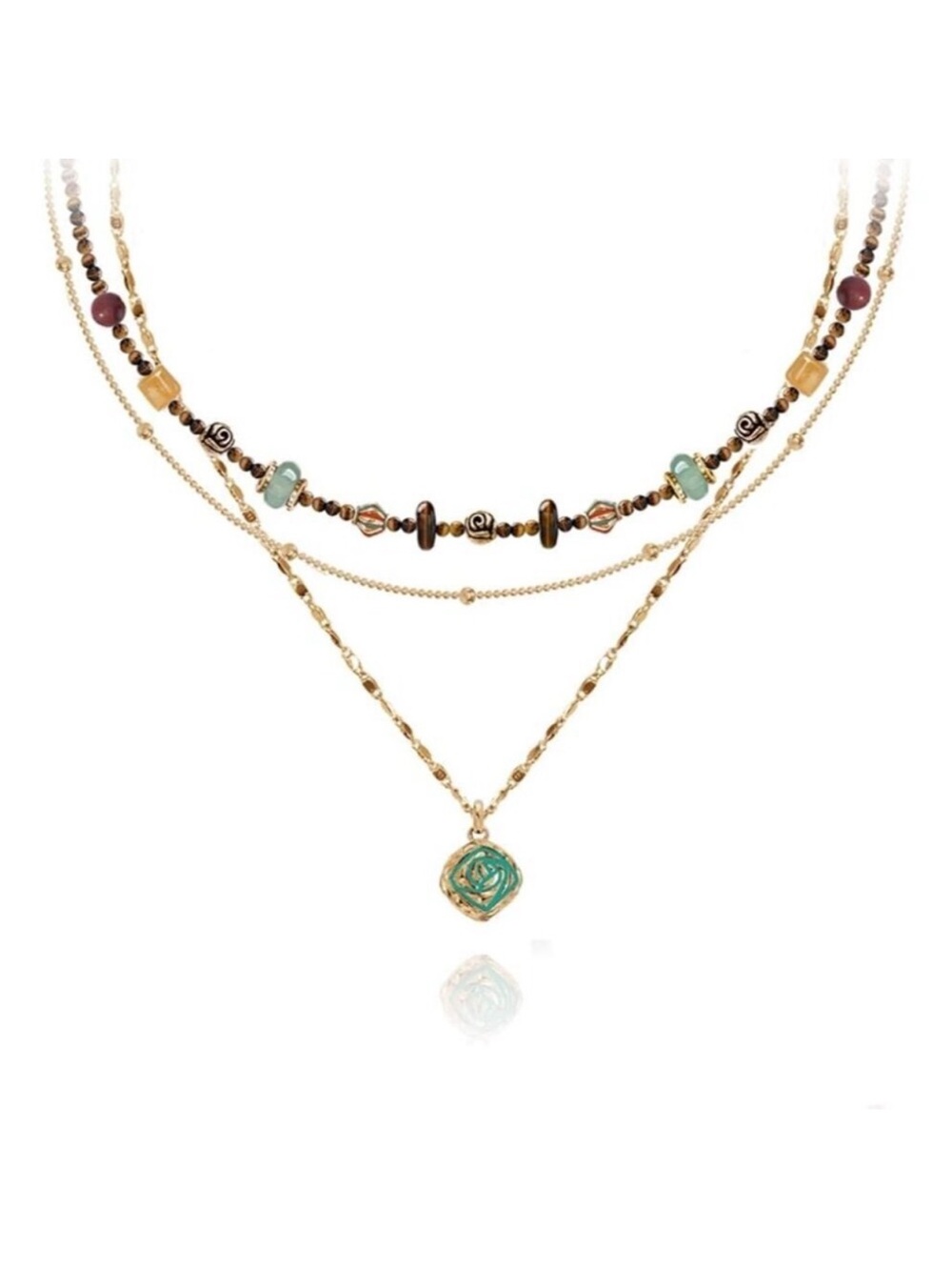 Boho Layered Beaded Necklace Brass Women's Jewelry Multi-Layer Gift